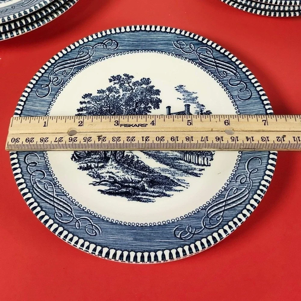 Royal‎ China Currier and Ives Blue White Plates Soup Bowls 12pcs Set Made in USA